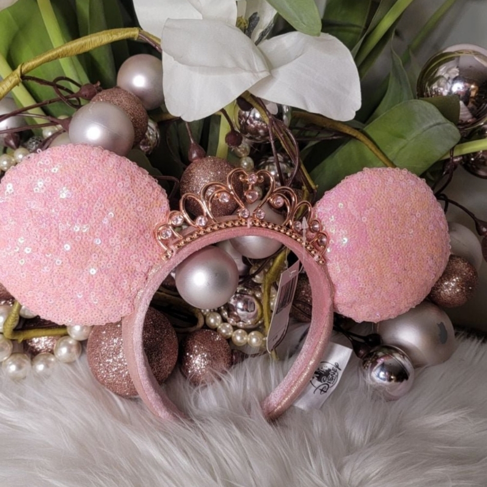 Disney 2020 Pink Sequin Princess Crown Minnie Mickey Ears Headband brand new